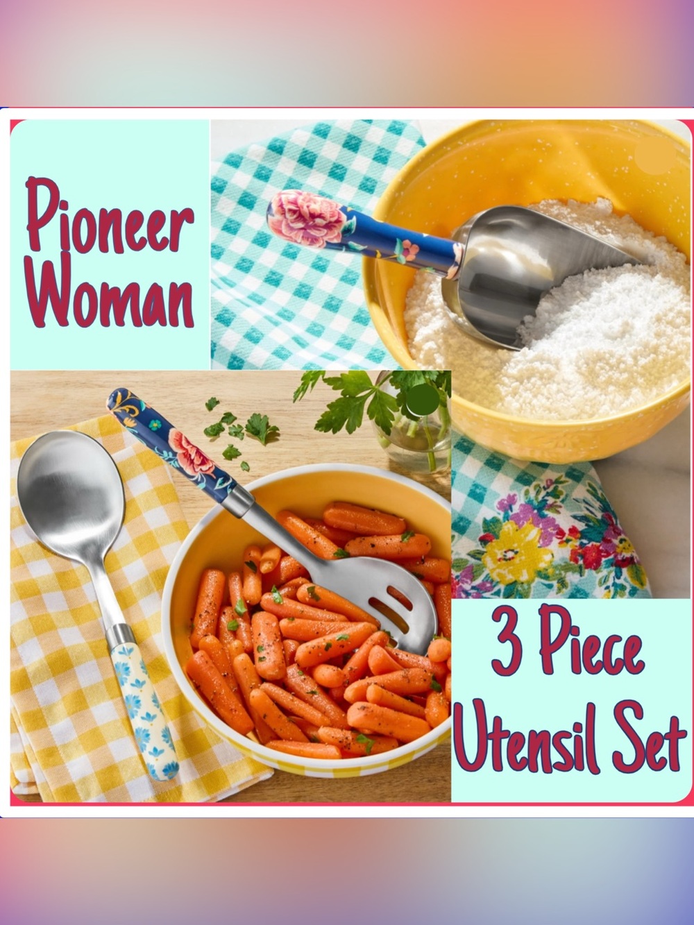 The Pioneer Woman Blue Floral 3-Piece Serving Utensil Set